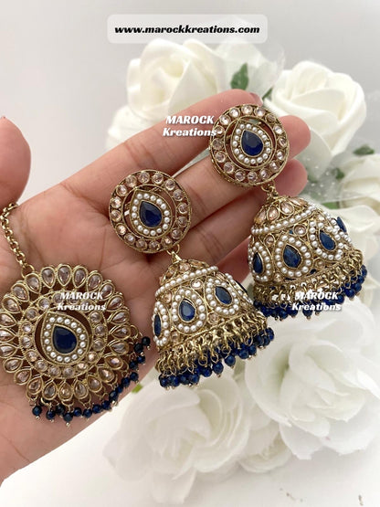 Polki Jhumki Earrings and tikka set