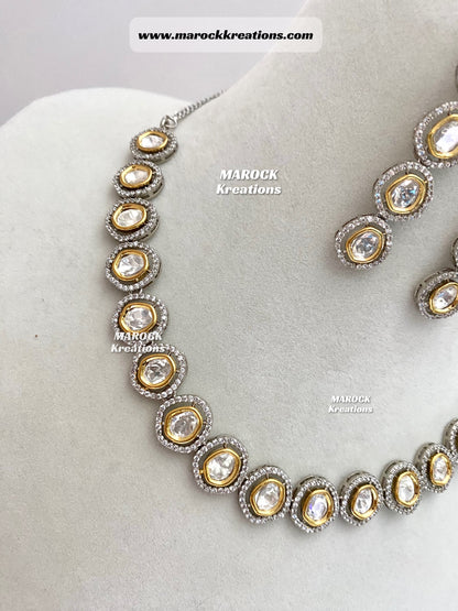 Tyani inspired Premium Quality dual tone uncut Kundan Necklace set