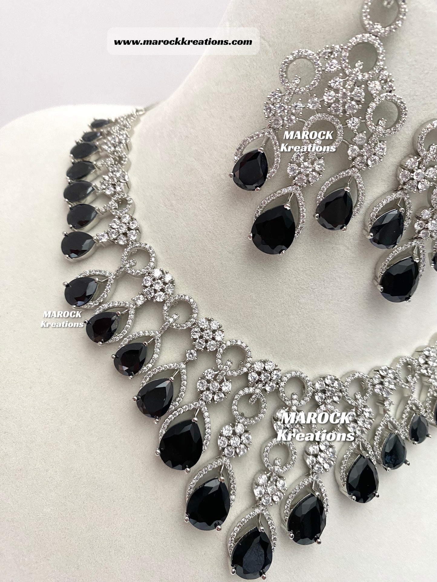 Anshika Silver American Diamond Necklace set