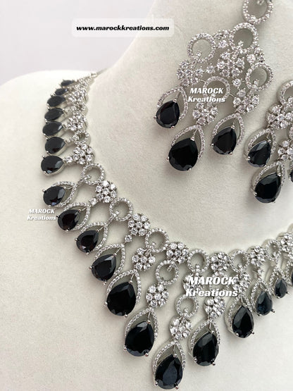 Anshika Silver American Diamond Necklace set