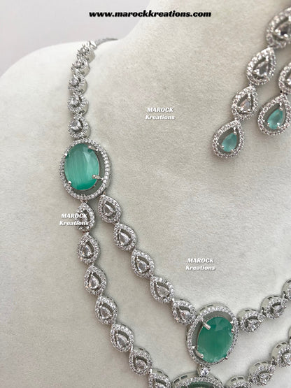 Zehra Silver American Diamond Double layer Necklace set