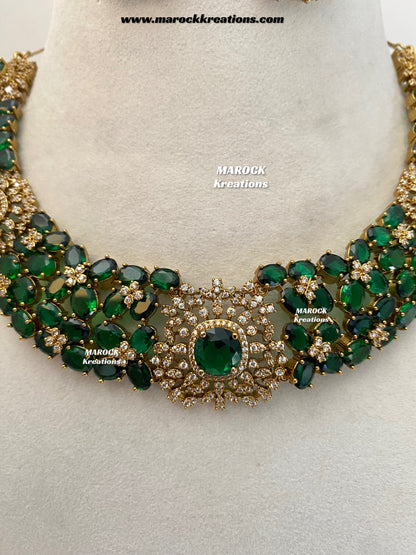Donna Antique Gold American Diamond Statement Necklace set