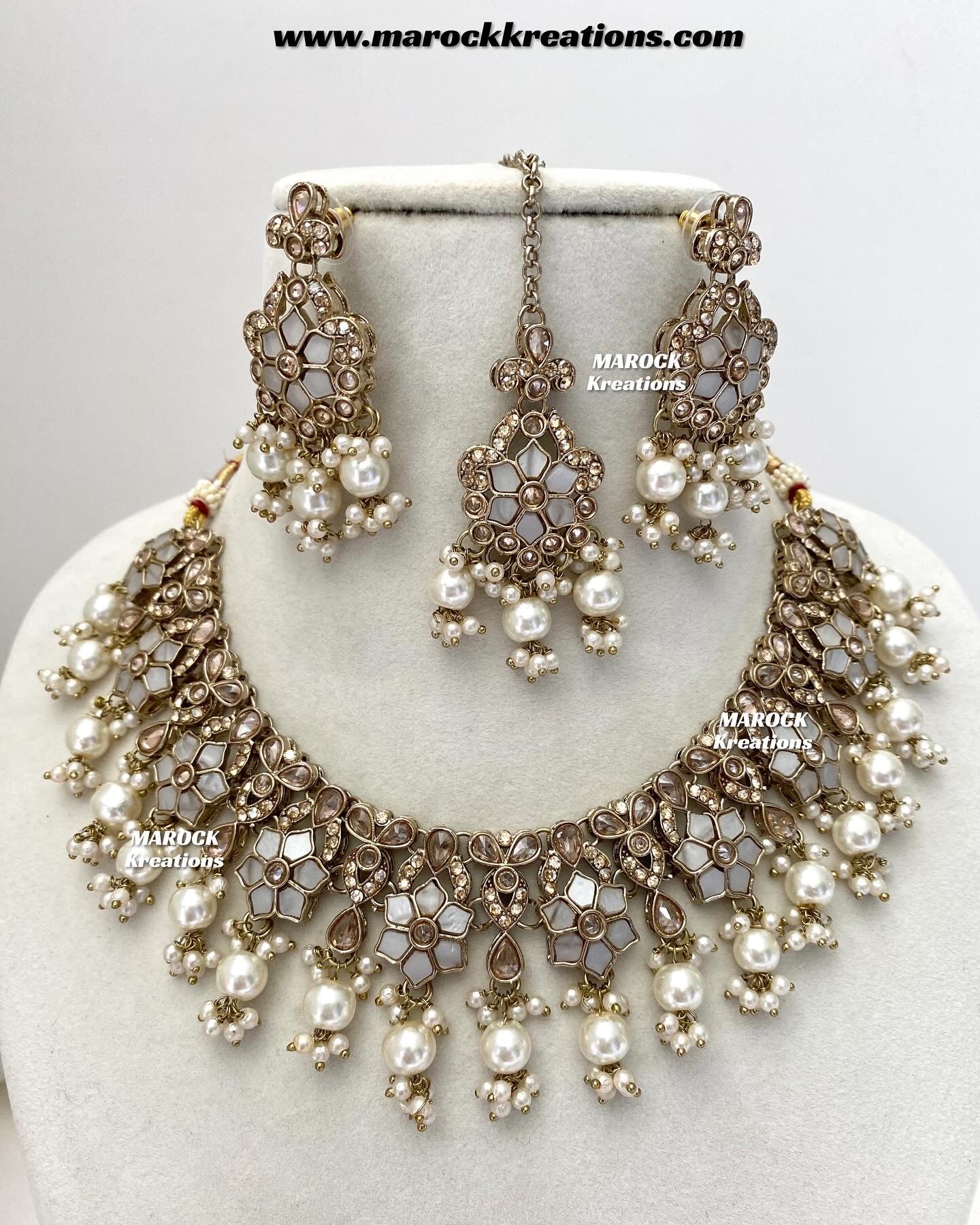 Arpan Antique Gold Polki MOP Statement Necklace set