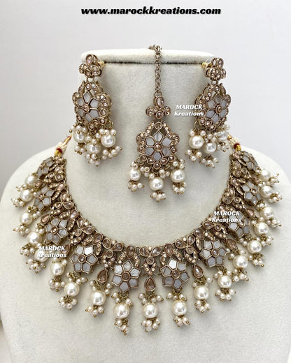 Arpan Antique Gold Polki MOP Statement Necklace set