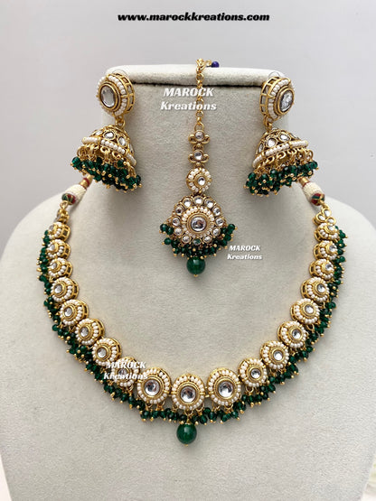Akshi Premium Quality Kundan Single line Necklace set