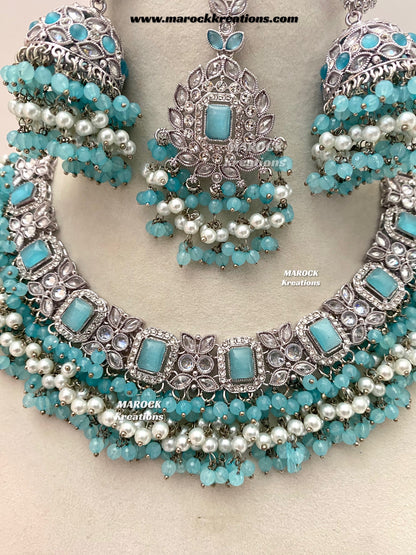 Tashfeen Silver Polki Choker/necklace set