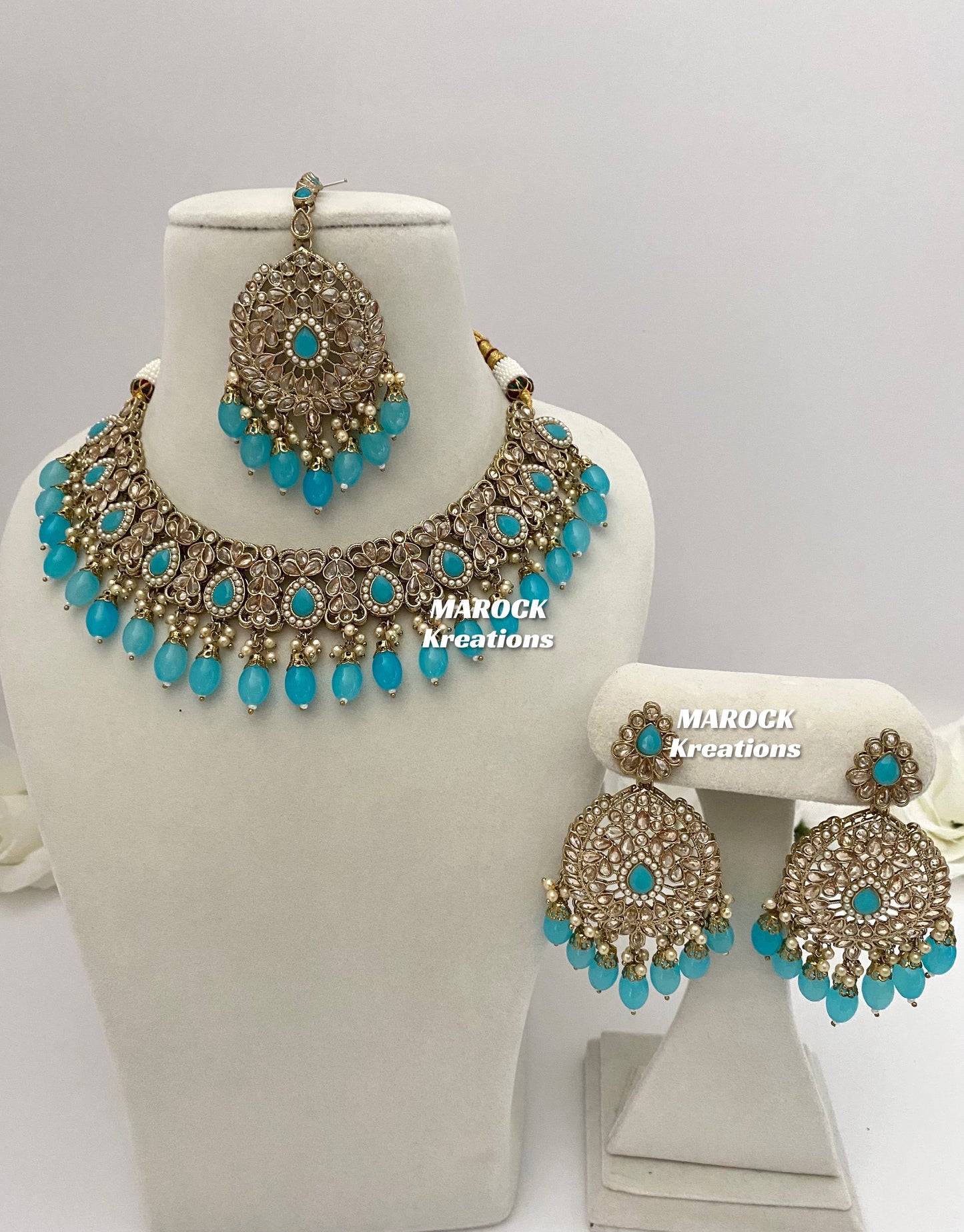 Antique Gold/Turquoise/Firozi Polki Necklace set