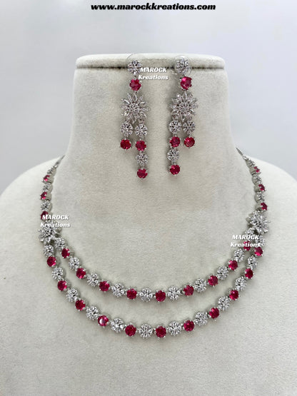 Sumra Silver American Diamond Double layer Necklace set  on