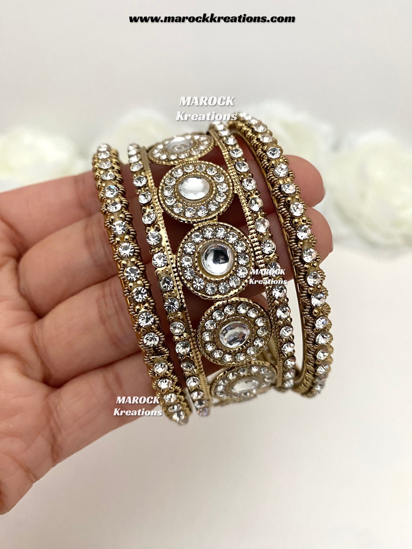 Antique Gold Kundan and stones Bangles stack