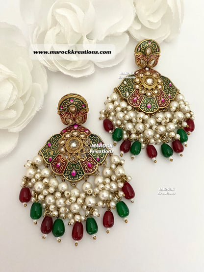 Premium Quality Polki Meenakari Statement Earrings