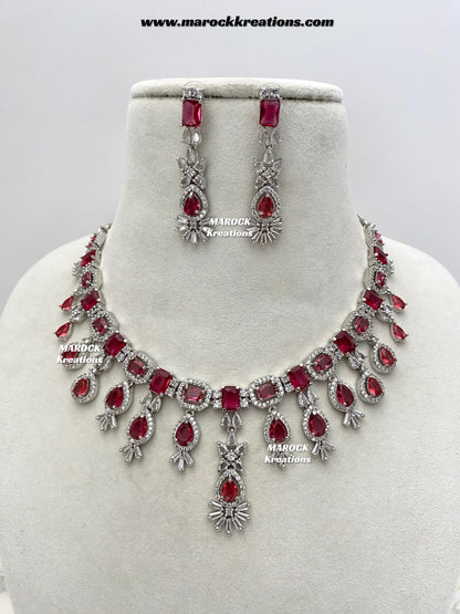 Erica Silver American Diamond Necklace set