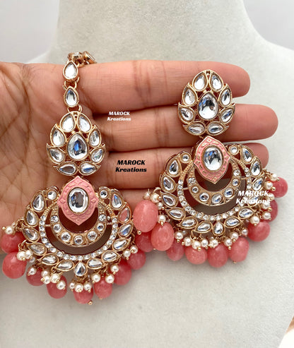 Kaniz Premium Quality Rose Gold Kundan Meenakari Choker/Necklace set