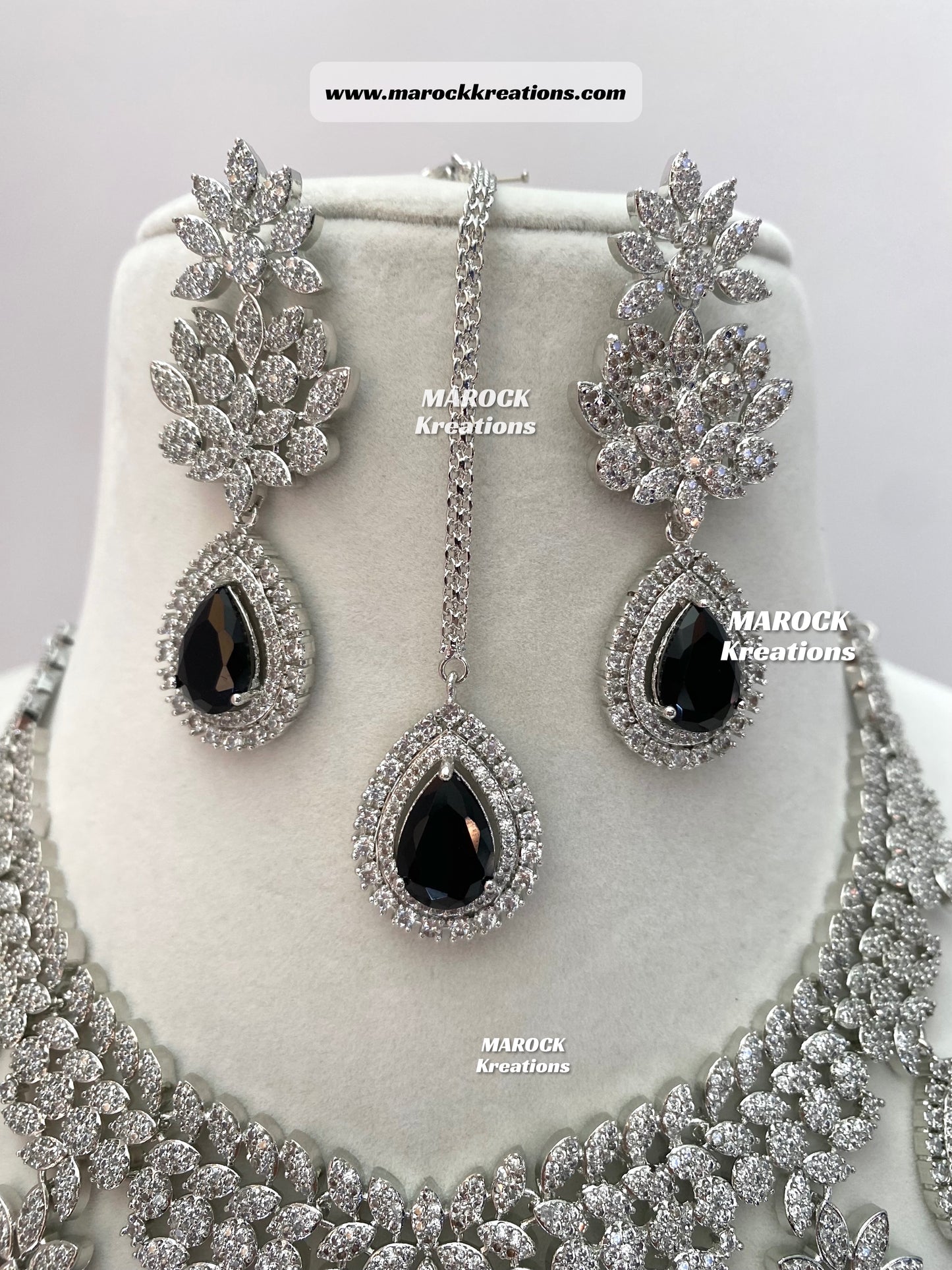 Silver American Diamond Statement Necklace set