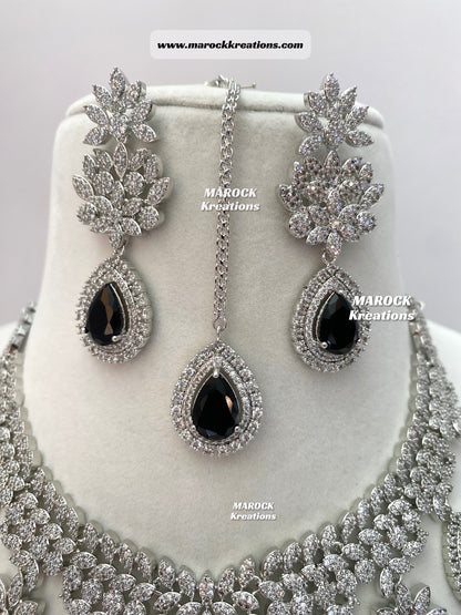 Silver American Diamond Statement Necklace set