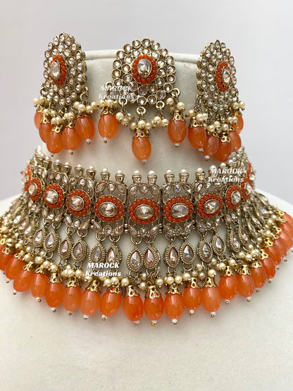 Antique Gold Polki choker sets