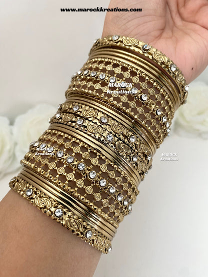 Antique Gold Kundan and stones Bangles stack (both hands)