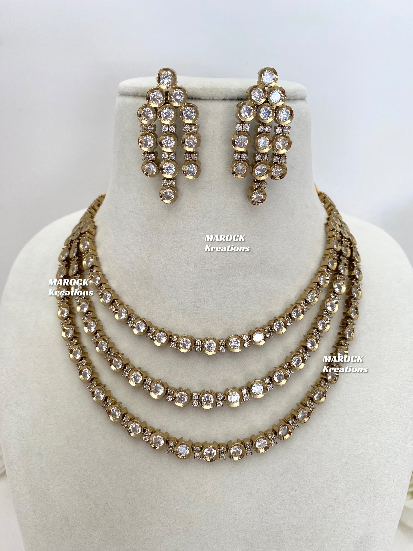 Lavanya Premium Quality Moissanite Kundan Triple layer Necklace set