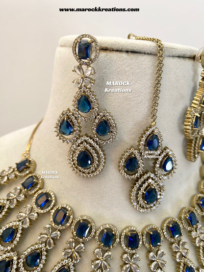 Tushita Antique Gold American Diamond Statement Necklace set/Bridal set