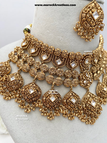 Amalya Premium Quality Gold plated statement Necklace set/Bridal set