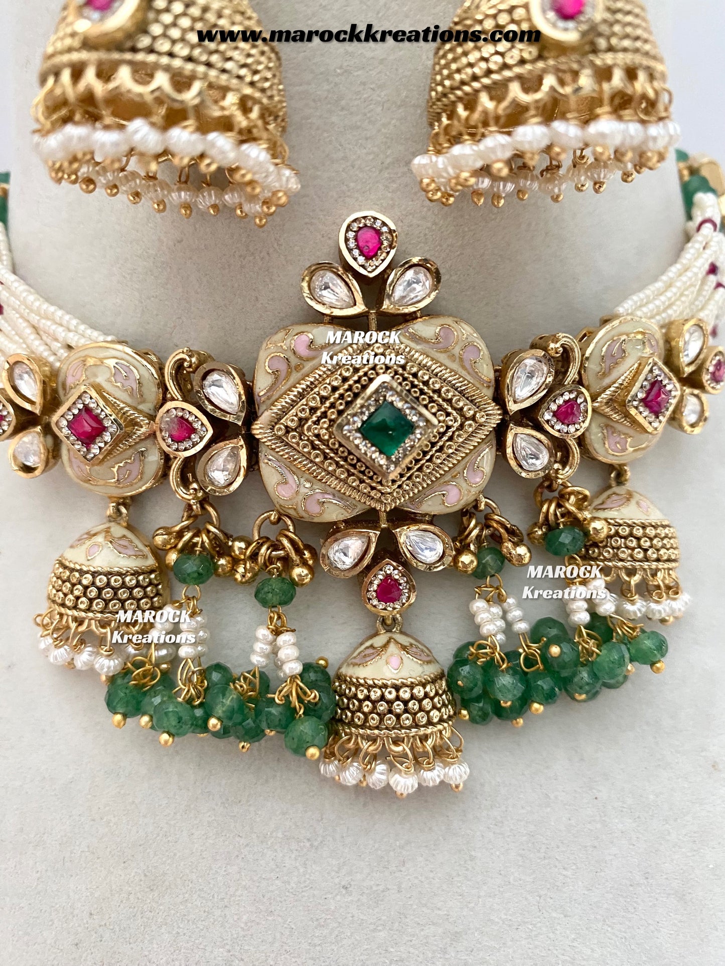 Habibi Premium Quality Gold plated Rajwadi Meenakari choker set
