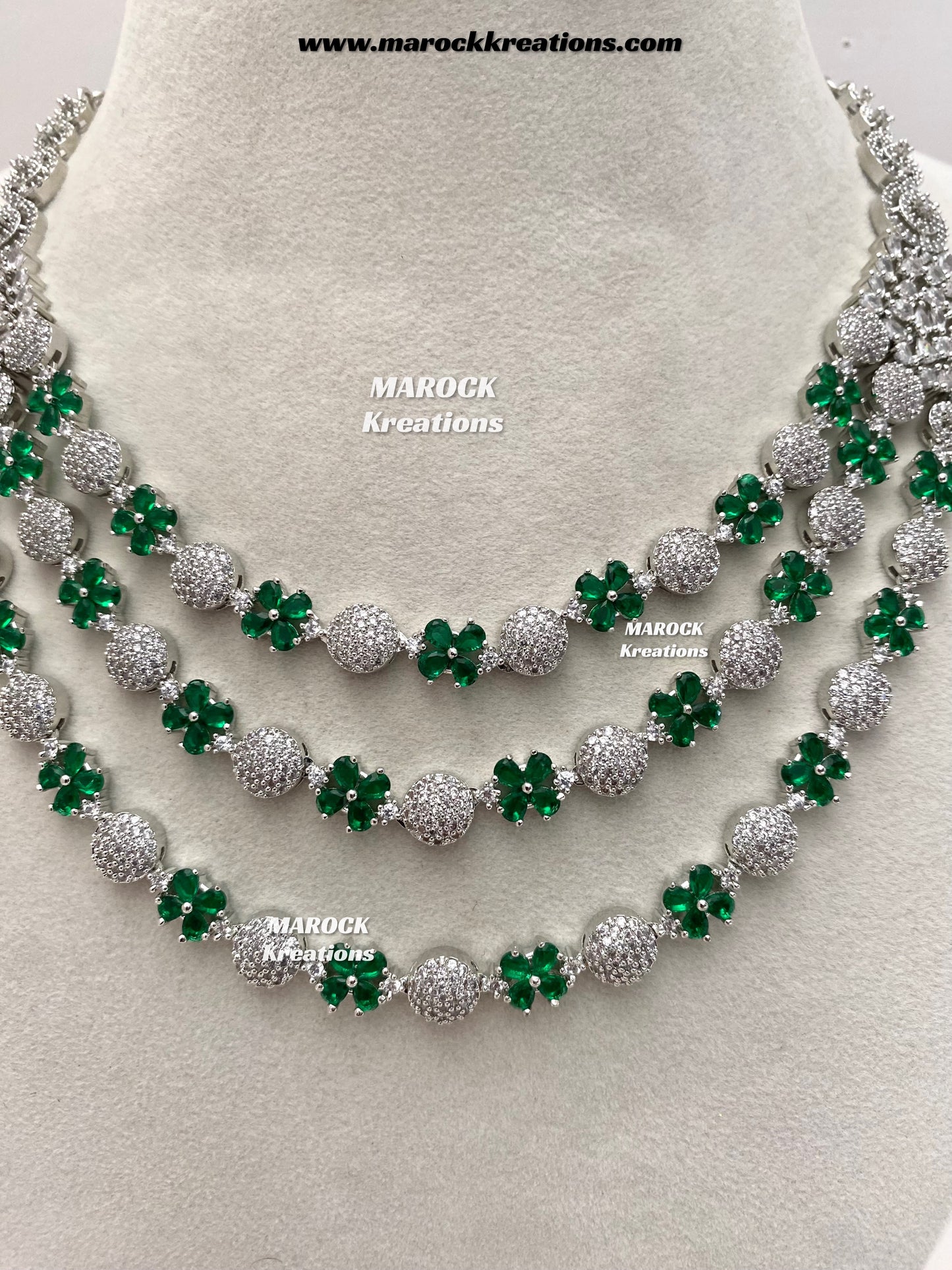 Kristin Silver American Diamond triple layer Necklace set