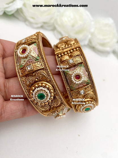 Sabina Premium Quality Gold plated handcrafted Meenakari openable screw statement kade/bangles