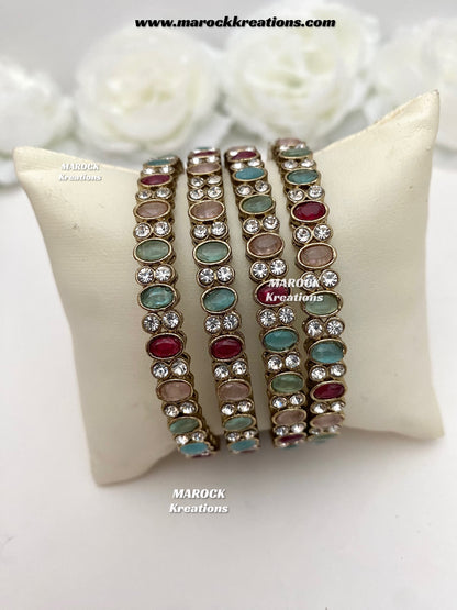 Premium Quality Monalisa stones Bangles/Kade (Set of 4)