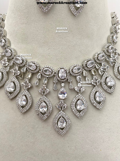 Samiha Silver American Diamond Necklace set