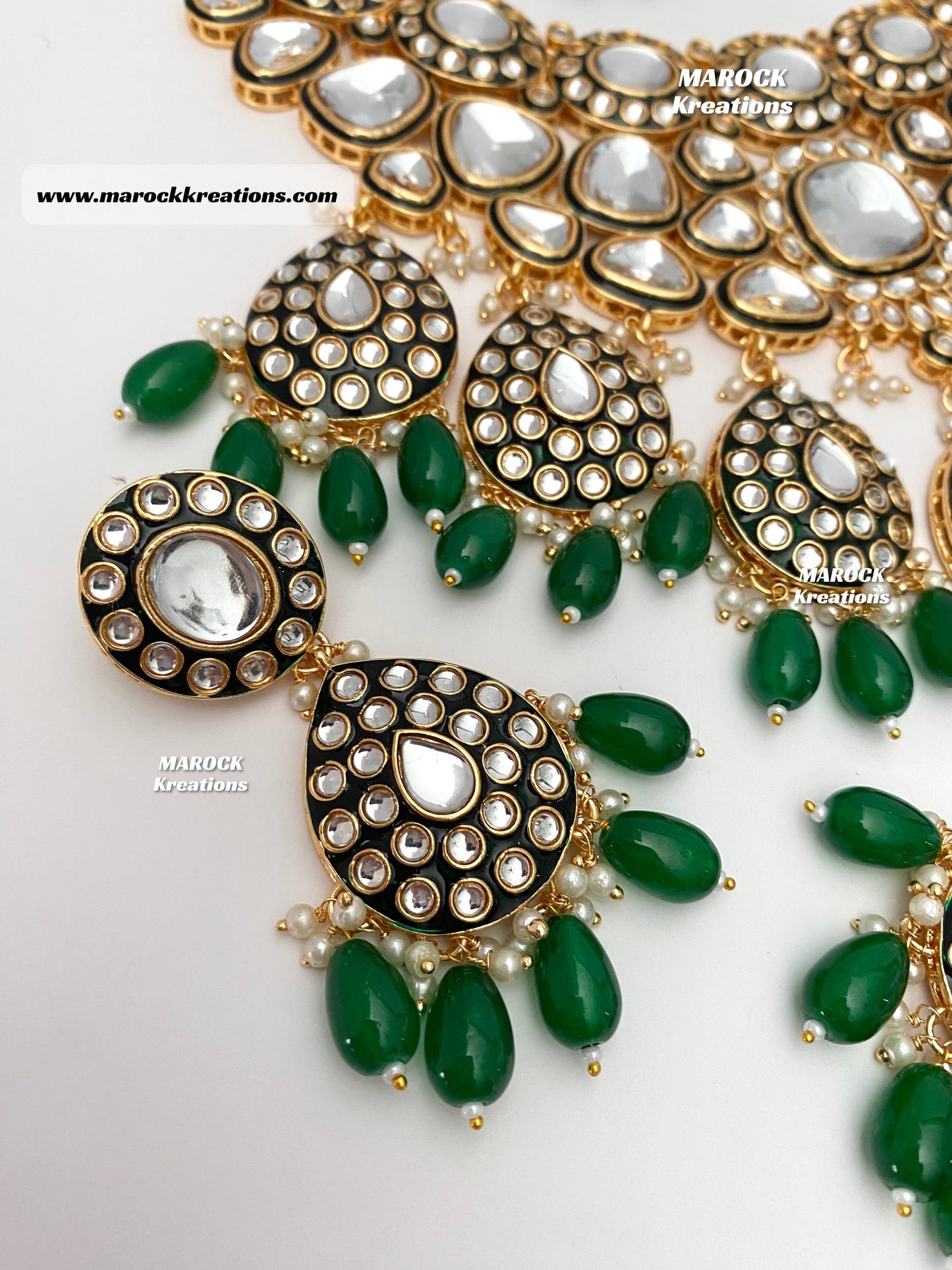 Trendy Uncut Kundan Green Statement Necklace set/Bridal set