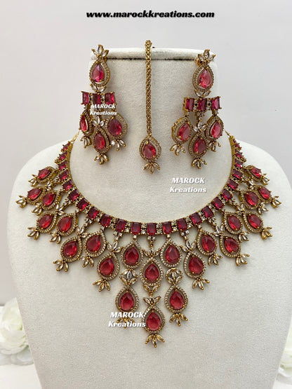 Noria Antique Gold American Diamond Statement Necklace set