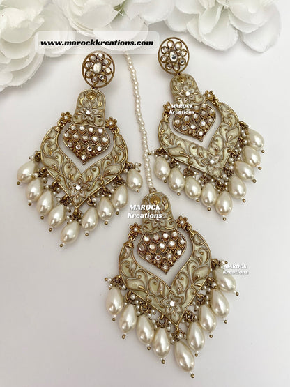 Premium Quality Kundan Meenakari Earrings and tikka set