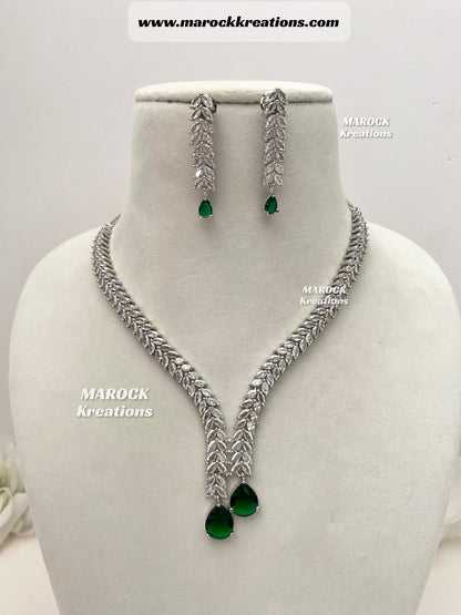 Ava Silver base American Diamond Necklace set