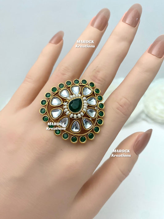 Premium Quality Kundan Statement adjustable Finger Ring