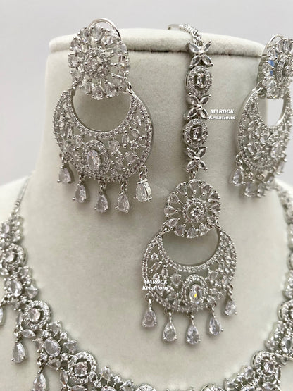 Silver American Diamond Necklace set