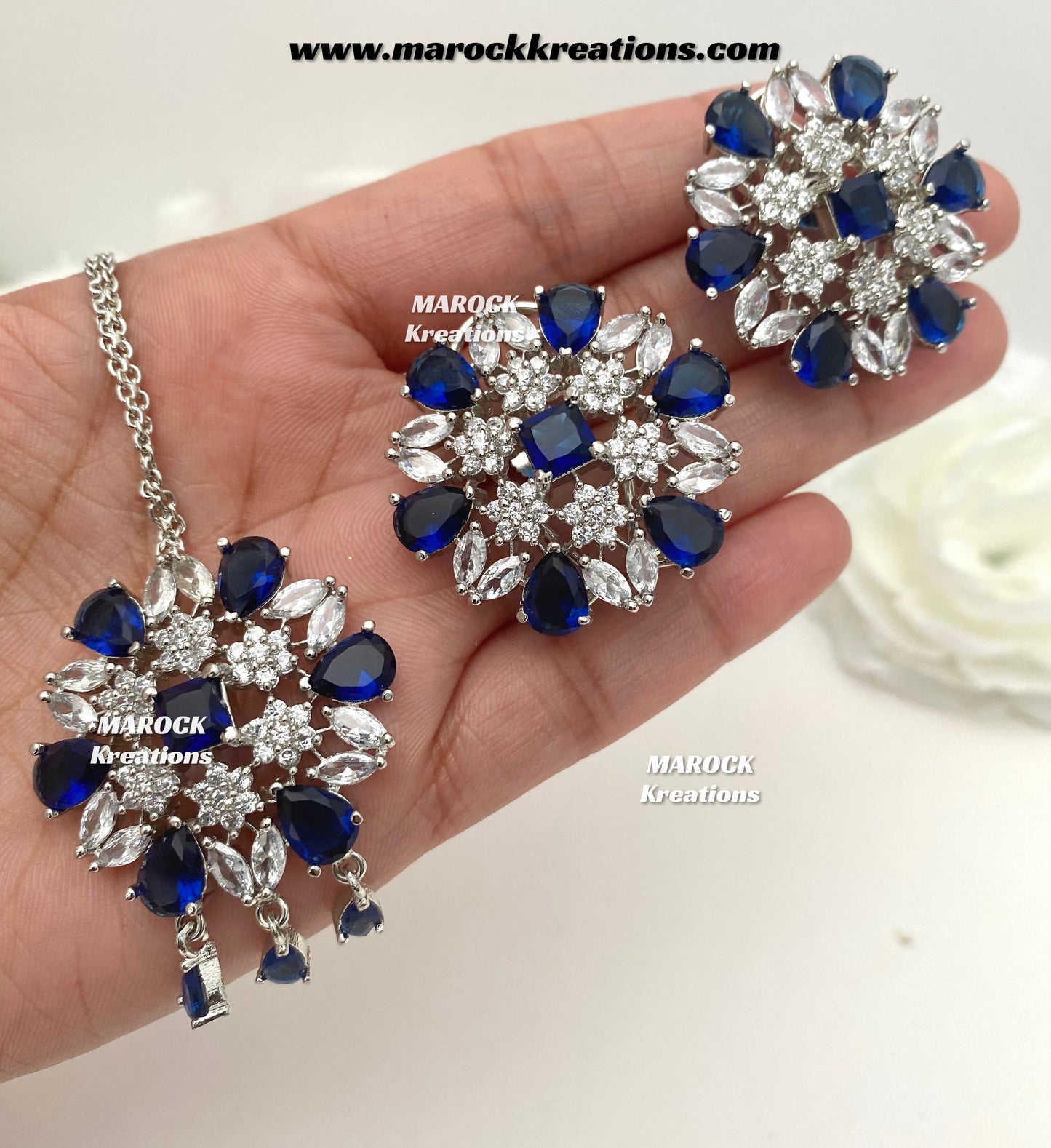 American Diamond studs earrings and tikka set