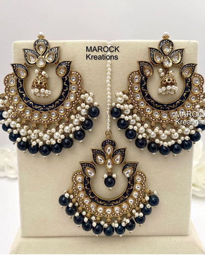 Premium Quality Kundan Meenakari Earrings and tikka set