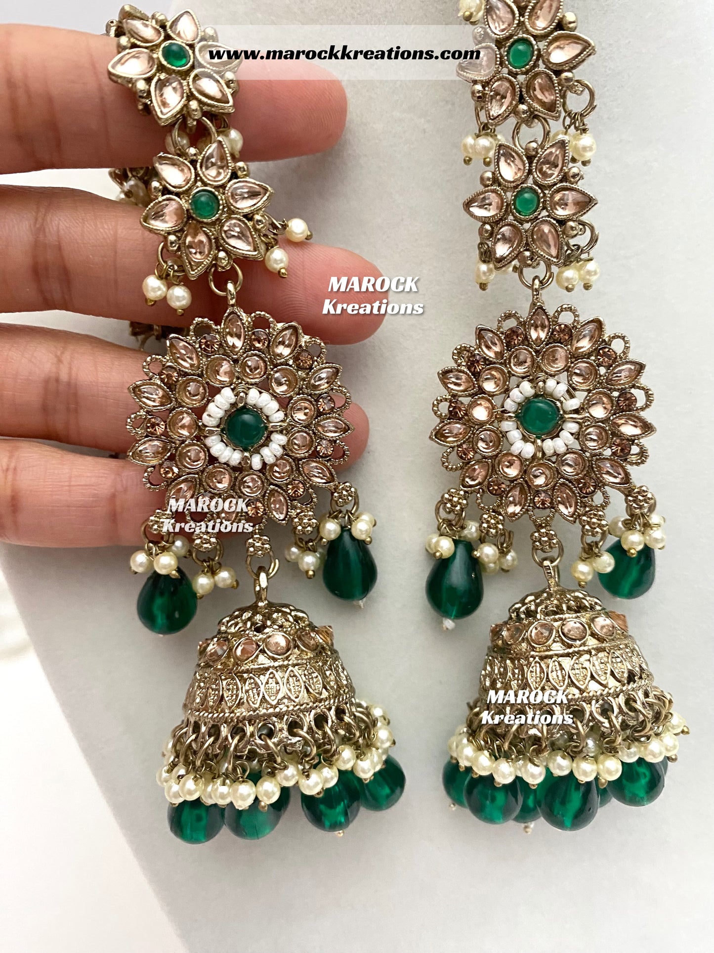 Bollywood style Polki Bahubali Jhumki Earrings comes with saharey