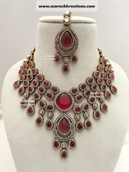 Sarah Bollywood style Victorian Monalisa Statement Necklace set