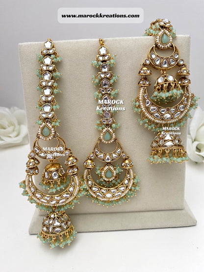 Premium Quality Kundan Oversized Statement Jhumki Earrings and tikka set