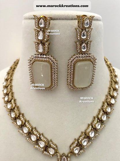 Lily Bollywood style Premium Quality Moissanite Kundan with Doublet stone exclusive Necklace set