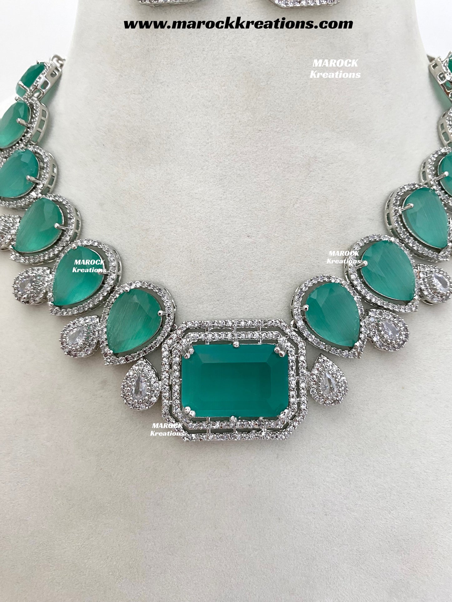 Fariha Silver American Diamond Necklace set