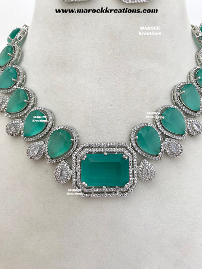 Fariha Silver American Diamond Necklace set