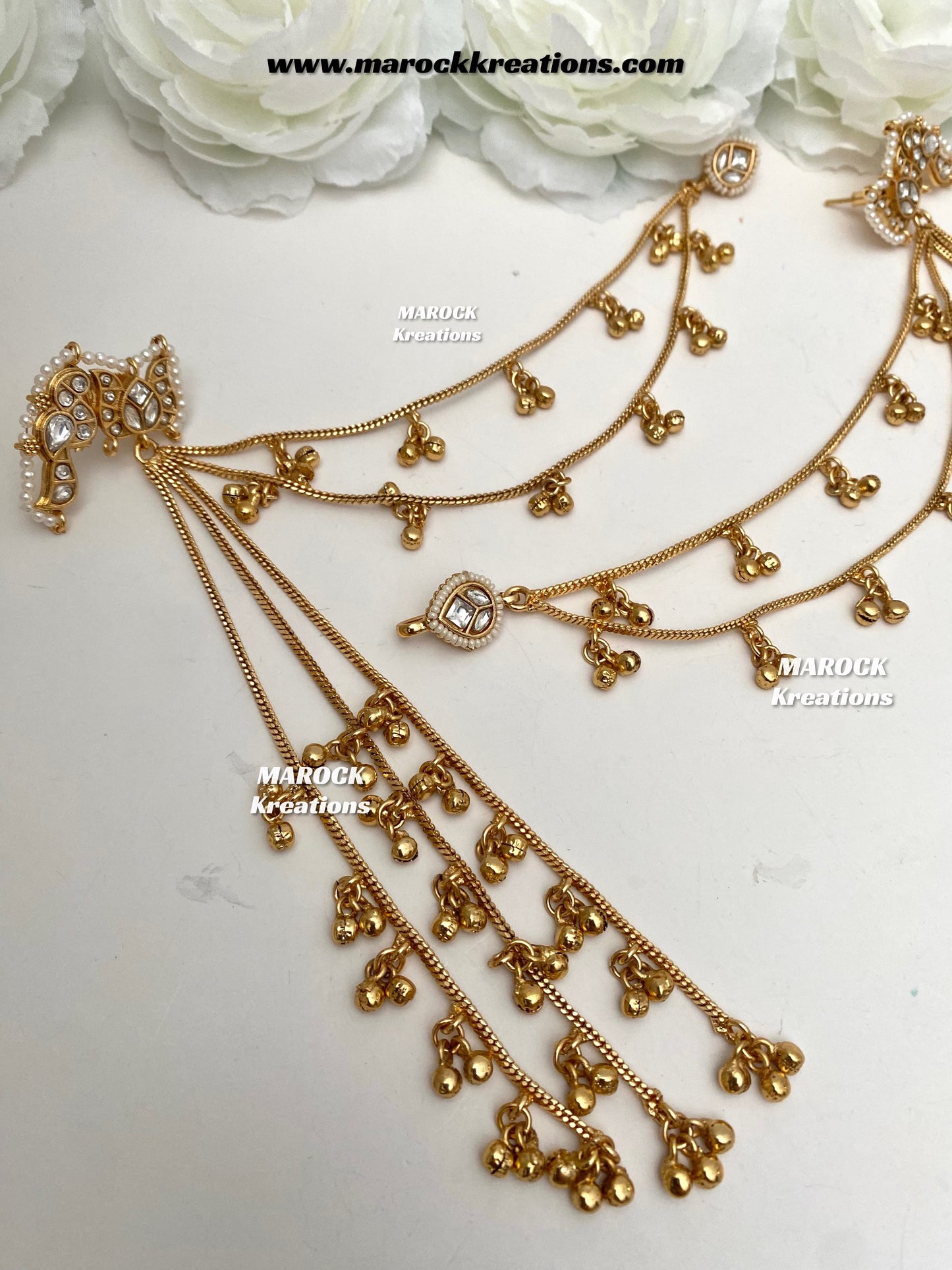 Sakina Premium quality Gold plated Kashmiri Statement Earrings with attached Saharey