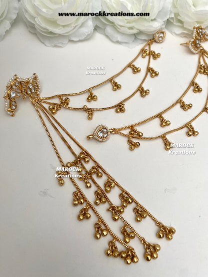 Sakina Premium quality Gold plated Kashmiri Statement Earrings with attached Saharey