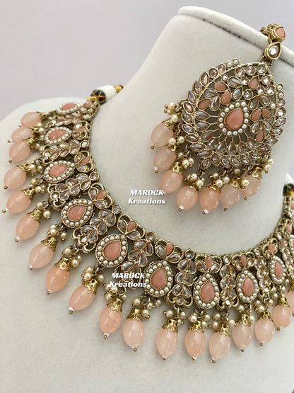 Antique Gold/Peach Polki Necklace set