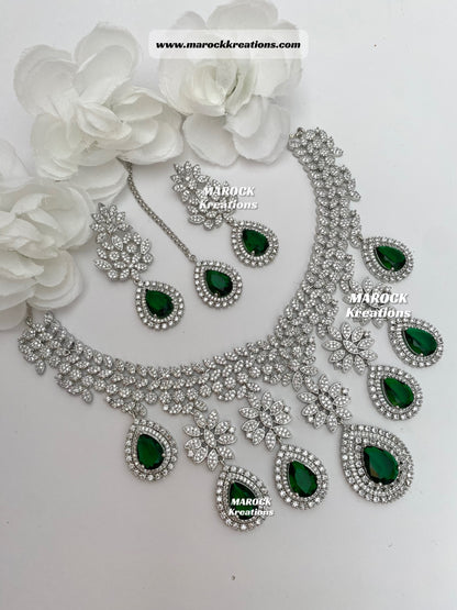 Silver American Diamond Statement Necklace set