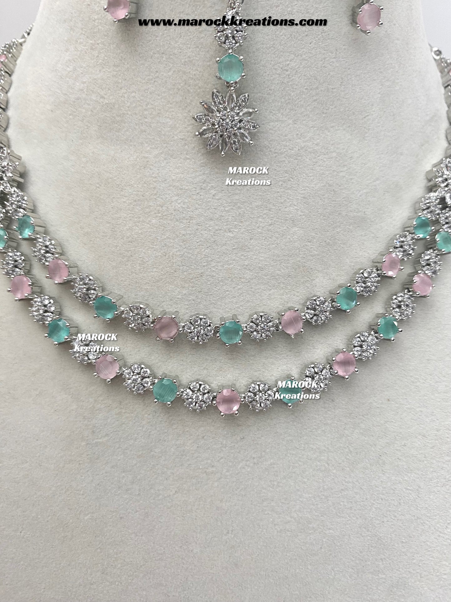 Sumra Silver American Diamond Double layer Necklace set  on