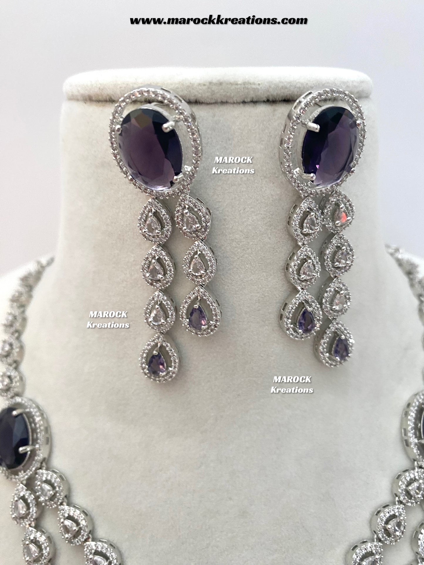 Zehra Silver American Diamond Double layer Necklace set