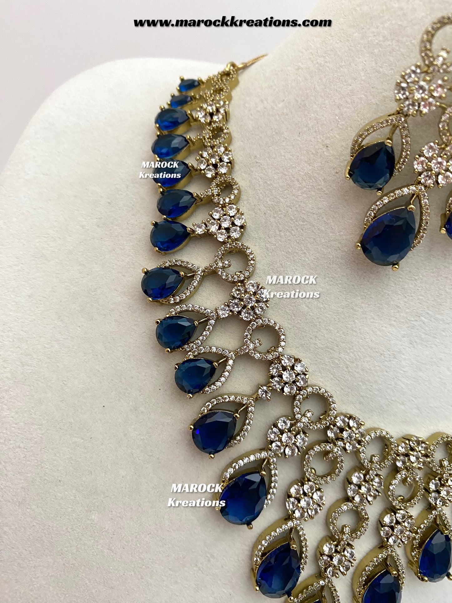 Anshika Antique Gold American Diamond Statement Necklace set