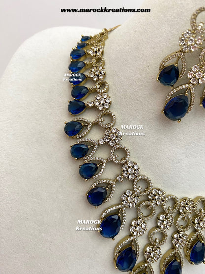 Anshika Antique Gold American Diamond Statement Necklace set